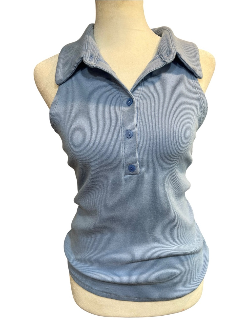 Abercrombie and Fitch Light Blue Collared Ribbed Tank Top - Large